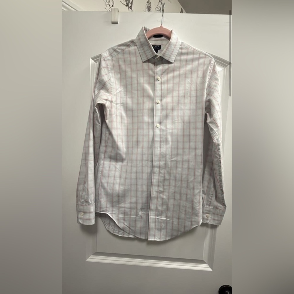 J. Crew White and Pink Plaid Button Down Shirt